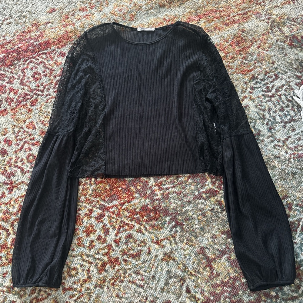 Zara Black Ruched Crop Blouse
